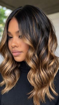 Sleek Lob Haircuts with Balayage for Long Bob Haircuts Balayage 👸 Highlights On Dark Curly Hair, Long Curly Hair With Layers, Dark Curly Hair With Highlights, Curly Hair With Layers, Haircuts With Balayage, Sleek Lob, Haircuts Balayage, Wavy Lob Haircut, Brown Bob Hair