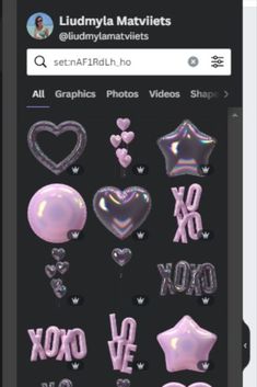 an image of some balloons and hearts on a cell phone with the caption's name