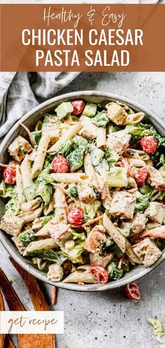 Chicken Caesar pasta salad with creamy dressing and fresh ingredients, a high-protein summer meal. Cold Chicken Pasta Salad, Protein Pasta Salad, Pasta And Chicken, Creamy Caesar Dressing, Chicken Caesar Pasta, Summer Pasta Dishes, Caesar Pasta Salad, Caesar Pasta, Summer Chicken Recipes