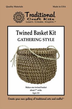 the twined basket kit for gathering style is shown in front of a brown background