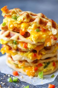 breakfast waffles stacked on top of each other