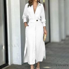 Lasaky - Luxury Wear One Piece Wrap Dress Streetwear Dress, Long Sleeve Kimono, Blue Long Sleeve Dress, Collared Shirt Dress, Long Skirts For Women, Women Long Sleeve Dress, Solid Color Dress, Stylish Clothes For Women, White Shirt Dress