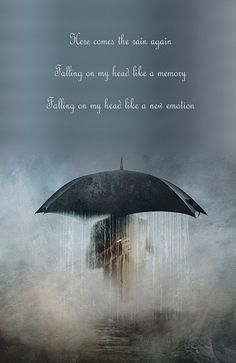 an image of a person holding an umbrella in the rain with words above it that read, there comes the rain again