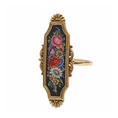 This 18k enamel bouquet started off life as an antique brooch and was converted by adding a 10k vintage shank. Ring face measures 34mm x 14mm, ring size 5. Sizing available Layaway available via TotemKitten.com Vintage Enamel Jewelry, Cc Jewelry, Mosaic Ring, Cottagecore Jewelry, Whimsical Jewelry, Antique Brooches, Brooch Jewelry, Enamel Ring, Pretty Rings