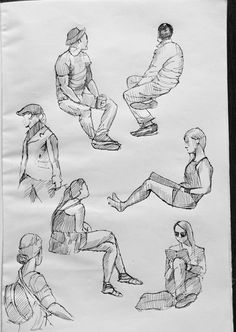 sketches of people sitting and standing in different positions