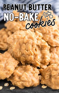 peanut butter no - bake cookies stacked on top of each other