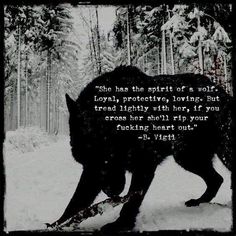 a wolf in the snow with a quote on it's back and an image of trees