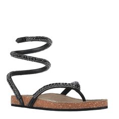 Size Us8 Soft Leather Evening Sandals With Adjustable Fit And Round Toe, Adjustable Evening Sandals With Round Toe, Black Toe Loop Sandals For Party, Chic Adjustable Flip Flops With Flat Heel, Adjustable Cushioned Sandals For Party, Adjustable Flat Heel Flip Flops For Party, Casual Adjustable Sandals For Evening, Chic Black Toe Loop Sandals, Black Synthetic Toe Loop Sandals