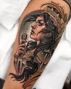 Traditional Tattoo Reference, Female Warrior Tattoo, Tato Tradisional, Face Tattoos For Women, Medieval Tattoo