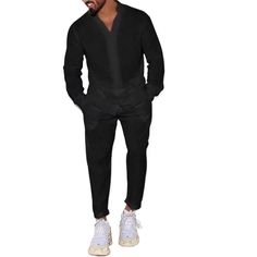 Wiaofellas - Men's Linen Spring and Autumn Suit Casual Long-sleeved Shirt Fashion Cargo Pants Sports Two-piece Set Relaxed Fit Long Sleeve Winter Sets, Winter Long Sleeve Relaxed Fit Sets, Winter Sets With Relaxed Fit And Long Sleeves, Cotton Long Sleeve Tracksuit With Pockets, Relaxed Fit Long Sleeve Tracksuit With Pockets, Relaxed Fit Tracksuit With Long Sleeves And Pockets, Black Long Sleeve Tracksuit With Pockets, Fitted Long Sleeve Tracksuit With Pockets, Long Sleeve Tracksuit With Pockets For Loungewear