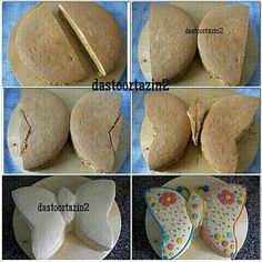 four pictures showing how to make butterfly cookies