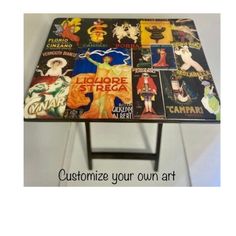 a table with some pictures on it and the words, customize your own art