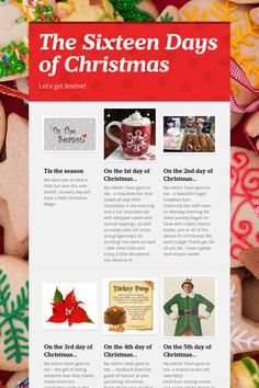 a website page for the sixteen days of christmas, with gingerbreads and cookies