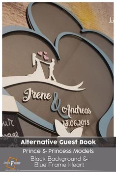 an alternative guest book for prince and princess models, black background & blue frame heart