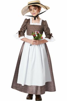 This item is shipping from beautiful Los Angeles county, CA. AMERICAN COLONIAL DRESS / CHILD Flowers Shoes, Colonial Dress, Dress Apron, California Costumes, White Apron, Theatre Costumes, Costume Collection, Full Dress, Dress Costume