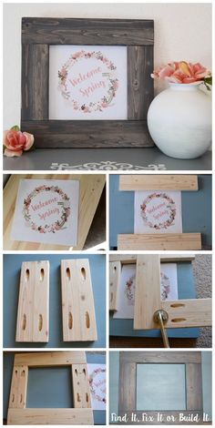 some pictures and frames with flowers on them