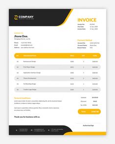 a yellow and black invoice form with an orange stripe on the bottom corner