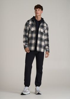 A Flannel Overshirt Built for the Tall Outdoorsman Flannel That Fits Your Tall Frame Embrace the outdoors in style with our Heavyweight Brushed Flannel Overshirt. Designed for the tall guy who loves a bit of adventure, this shirt for tall men combines warmth with functional fashion. The heavyweight flannel is pre-washed to prevent shrinkage and ensure a consistent fit, making this men's tall shirt the ideal layer for cooler days. Double chest patch pockets and a banded collar add to its rugged a Men Flannel Outfits, Shirt Outfit Men, Classy Outfits Men, Flannel Outfits, Functional Fashion, Flannel Jacket, Mens Flannel, Sports Blazer