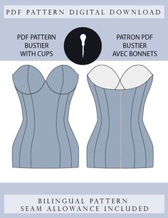 the front and back view of a corset pattern