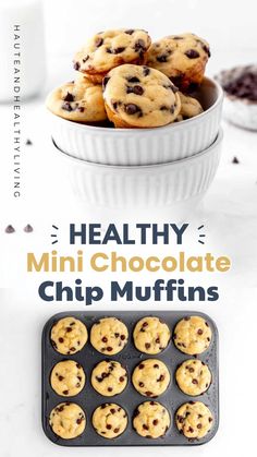 healthy mini chocolate chip muffins in a white bowl