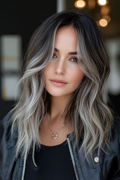 Long Dark Hair With Blonde Money Piece, Dark Ash Blonde Ombre, Ash Blonde Highlights With Dark Roots, Ashy Short Hair, Easy To Manage Blonde Hair, Hair Color For Light Brunettes, Covering Up Grey Hair Brunette, Hair Inspo Color Cool Tone, Brown Hair Silver Money Piece