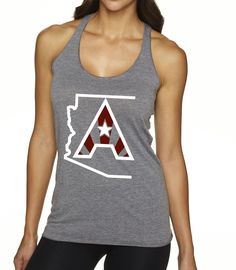 Arizoniacs Logo Women's Tank - Grey/White 50% polyester/25% combed ring-spun cotton/25% rayon, 32 singles 4.3 ounce tri-blend racerback tank. Extremely soft, comfortable and stretchy. Tri-blend fabric has a heather look for all colors. Fabric laundered for reduced shrinkage. 4”Arizoniacs logo on the back Grey And White