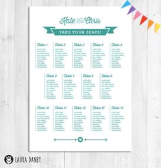 a seating chart for a wedding with bunting flags