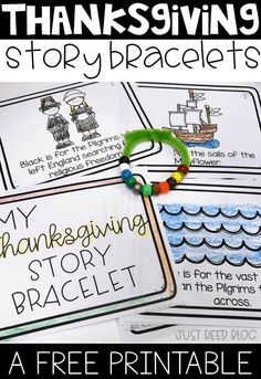 thanksgiving story bracelets with free printable for kids to use on the book,