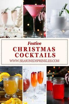 a collage of christmas cocktails with text overlay that reads festive christmas cocktails