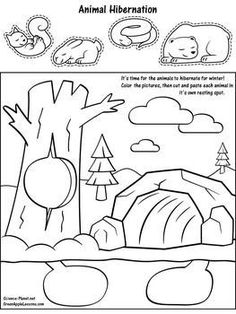 an animal coloring page for children with animals in the background and trees on the other side