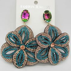 Women’s Flower Earring Multicolor Flower Earrings For Spring Party, Turquoise Earrings For Spring Party, Multicolor Flower Earrings For Party, Blue Flower Earrings For Summer Party, Blue Flower Earrings For Spring Parties, Boho Bar, Minnie Mouse Earrings, Ombre Yarn, Tory Burch Earrings