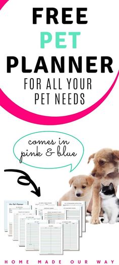 a flyer with two dogs and the words free pet planner for all your pet needs