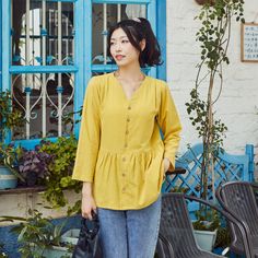 "Size Chart :  It is the garment's measurements, Not body measurements . Size XS: Bust: 88cm/34.6\", Length: 65cm/25.6\" , Shoulder: 38cm/15\", Sleeve Length: 57cm/22.5\" Size S: Bust: 94cm/37\" , Length: 65cm/25.6\" , Shoulder: 38cm/15\", Sleeve Length: 57cm/22.5\" Size M: Bust: 98cm/38.6\", Length: 65cm/25.6\"  , Shoulder: 39cm/15.4\", Sleeve Length: 58cm/23\" Size L: Bust: 108cm/42.5\" , Length: 65cm/25.6\"  , Shoulder: 40cm/15.8\" , Sleeve Length: 59cm/23.3\" Size XL: Bust: 118cm/46.5\", Length: 65cm/25.6\" , Shoulder: 42cm/16.5\", Sleeve Length: 65cm/25.6\" Size XXL: Bust: 128cm/50.5\" , Length: 65cm/25.6\" , Shoulder: 44cm/17.3\", Sleeve Length: 65cm/25.6\" Size 3XL: Bust: 138cm/54.5\" , Length: 65cm/25.6\" , Shoulder: 46cm/18.2\",  Sleeve Length: 61cm/24\" Size 4XL: Bust: 148cm/58.5 Casual Orange Top With 3/4 Sleeves, Linen Tops With 3/4 Sleeves And Buttons, Casual Red Blouse With 3/4 Sleeves, Casual Orange 3/4 Sleeve Top, Light Blue 3/4 Sleeve Casual Blouse, Summer Cotton Tops, Blouse Casual, Plus Size Clothes, Sleeves Blouse