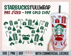 starbucks christmas cup svg cut file for cold drinks, cups and mugs with commercial license