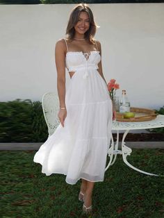 Dresses Backless Midi Dress, Long Sundress, Wedding Boots, Langer Rock, Suspender Skirt, Weave Style, Mid Length Skirts, White Dress Summer, Vacation Dresses