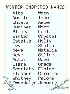 the winter inspired names are shown in blue and white