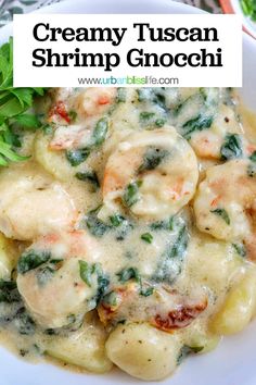 creamy tuscan shrimp gnocchini with spinach and cheese