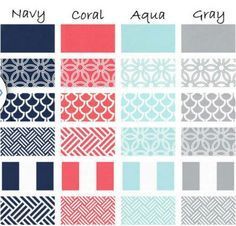 the color scheme for navy, coral, aqua and gray is shown in several different colors