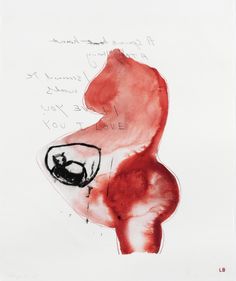 a drawing of a woman's breast in red and black ink on white paper