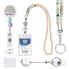 PRICES MAY VARY. Package Included:Comes with 1*wooden Beaded lanyard 2*white rubber for eyeglass 1*Rainbow id badge clip 2* transparent ID holder 1*12.6 inch Retractable wire.Great design and sturdy.great for daily use. Premium Material:Teacher Lanyard with ID Holder kit are made of Premium material plastic which can be used many years.perfect length to be able to easily use your badge ID Card keys.Clasp hold well.Easy to put ID in and key card. Widely Used:Wonderful gift to nurse teacher studen Cheap Everyday Badge Holders With Key Clip, Cheap Badge Holders With Key Clip For Gift, Cheap Everyday Beaded Lanyards, Cheap Cute Badge Holders For School, Cheap Multicolor Badge Holder With Key Clip, Beaded Badge Holders, Cute Lanyards, Nursing Teacher, Beaded Lanyard