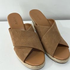 J. Crew Women’s Size 7.5 Espadrille Slides Brand New. Never Worn. Summer Wedge Heel Sandals For Work, Wedge Heel Sandals For Workwear In Spring, Spring Wedge Heel Sandals For Work, Spring Workwear Sandals With Wedge Heel, Spring Workwear Wedge Heel Sandals, Summer Suede Sandals For Work, Summer Workwear Espadrilles With Flat Heel, Spring Closed Toe Espadrilles For Workwear, Closed Toe Espadrilles For Spring Workwear