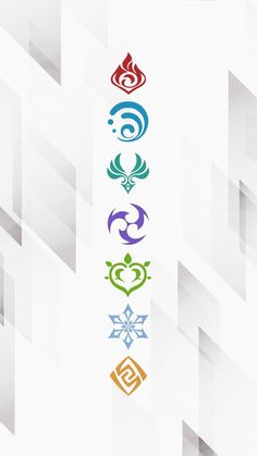 the seven chakragrams are arranged in different colors and shapes, all on one side