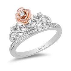 a white and rose gold ring with diamonds