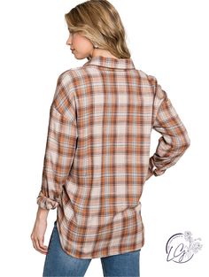 Experience ultimate comfort with our Lighten Up Soft Flannel! Made from high-quality flannel in a classic plaid design, this color clay shirt will keep you warm and stylish. Perfect for lounging or layering, it's a must-have for any wardrobe. Feel cozy and stylish with Lighten Up! Fabric: 65% Polyester & 35% Rayon Plaid Relaxed Fit Shirt For Fall, Relaxed Fit Plaid Shirt For Fall, Cozy Plaid Flannel Shirt, Fall Flannel Shirt For Casual Gatherings, Flannel Shirt For Casual Gatherings In Fall, Fall Plaid Flannel Tops, Everyday Flannel Shirt For Fall, Flannel Shirt For Everyday Fall Wear, Cozy Plaid Long Sleeve Flannel Shirt