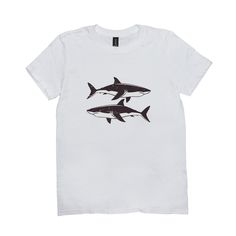 two black and white sharks on a white t - shirt