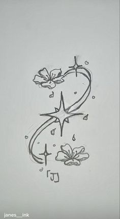 a drawing of a heart with flowers and musical notes on it's side is shown