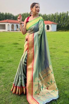 Discover regal simplicity with our Light Green Zari Woven Classic Saree in Silk. The understated beauty of the light green silk, adorned with classic Zari weaving, makes it a timeless choice for those who appreciate the subtlety of elegance. Perfect for cultural events where sophistication reigns supreme. Comes with matching blouse.  #sari #saree #silksaree #ceremony #indianwear #indianfashion #ethnicwear Mint Green Blouses, Sarees Casual, Sarees Bridal, Sarees Party Wear, Red Saree