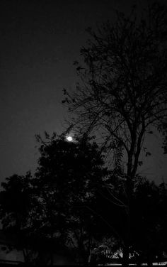 the moon shines brightly in the dark night sky