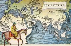 an illustration of a man riding on the back of a horse in front of a map