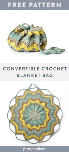 three crocheted bags with the text, free pattern and instructions to make them